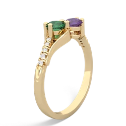 Lab Emerald Infinity Pave Two Stone 14K Yellow Gold ring R5285