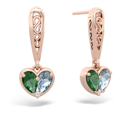 Lab Emerald Filligree Heart 14K Rose Gold earrings E5070
