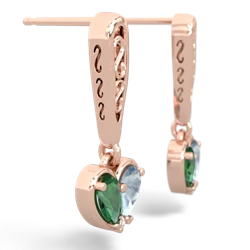 Lab Emerald Filligree Heart 14K Rose Gold earrings E5070