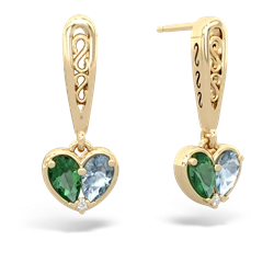 Lab Emerald Filligree Heart 14K Yellow Gold earrings E5070