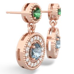 Lab Emerald Halo Dangle 14K Rose Gold earrings E5319