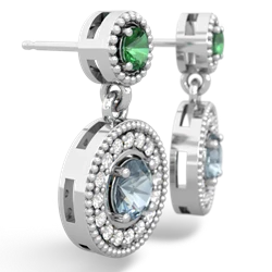 Lab Emerald Halo Dangle 14K White Gold earrings E5319