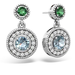 Lab Emerald Halo Dangle 14K White Gold earrings E5319