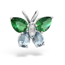 Lab Emerald Butterfly 14K White Gold pendant P2215