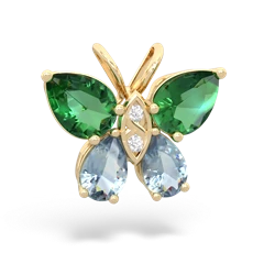 Lab Emerald Butterfly 14K Yellow Gold pendant P2215