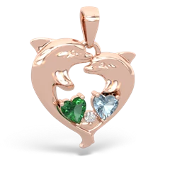 Lab Emerald Dolphin Heart 14K Rose Gold pendant P5820