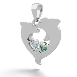 Lab Emerald Dolphin Heart 14K White Gold pendant P5820