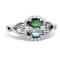 Lab Emerald Love Nest 14K White Gold ring R5860