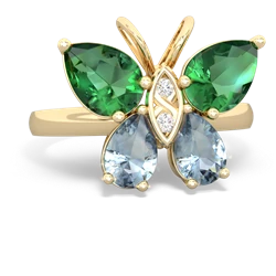 Lab Emerald Butterfly 14K Yellow Gold ring R2215