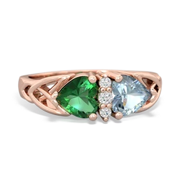 Lab Emerald Celtic Knot Double Heart 14K Rose Gold ring R5040