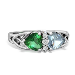 Lab Emerald Celtic Knot Double Heart 14K White Gold ring R5040