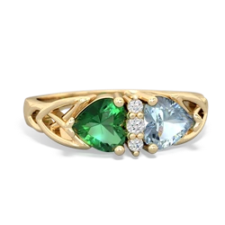 Lab Emerald Celtic Knot Double Heart 14K Yellow Gold ring R5040