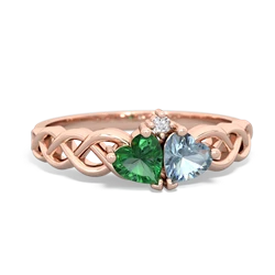 Lab Emerald Heart To Heart Braid 14K Rose Gold ring R5870