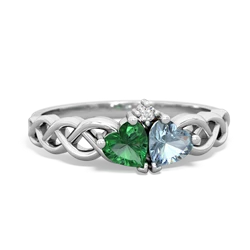 Lab Emerald Heart To Heart Braid 14K White Gold ring R5870