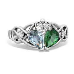 Lab Emerald 'One Heart' Celtic Knot Claddagh 14K White Gold ring R5322