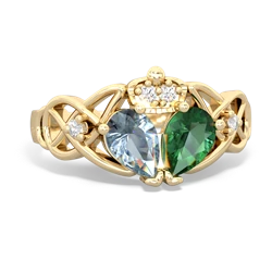 Lab Emerald 'One Heart' Celtic Knot Claddagh 14K Yellow Gold ring R5322