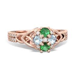 Lab Emerald Celtic Knot Cluster Engagement 14K Rose Gold ring R26443RD