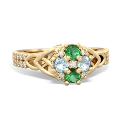 Lab Emerald Celtic Knot Cluster Engagement 14K Yellow Gold ring R26443RD