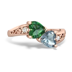 Lab Emerald Snuggling Hearts 14K Rose Gold ring R2178