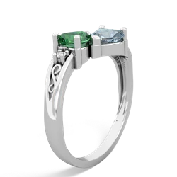 Lab Emerald Snuggling Hearts 14K White Gold ring R2178