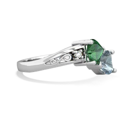 Lab Emerald Snuggling Hearts 14K White Gold ring R2178