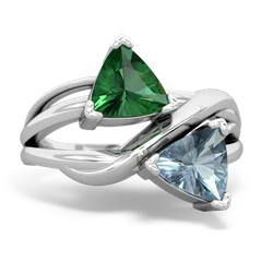 Lab Emerald Split Band Swirl 14K White Gold ring R2341