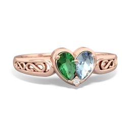 Lab Emerald Filligree 'One Heart' 14K Rose Gold ring R5070