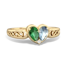 Lab Emerald Filligree 'One Heart' 14K Yellow Gold ring R5070