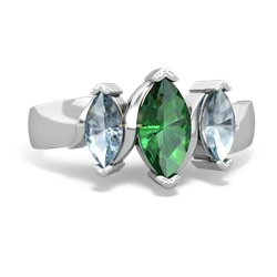 Lab Emerald Three Peeks 14K White Gold ring R2433