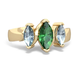 Lab Emerald Three Peeks 14K Yellow Gold ring R2433