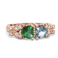 Lab Emerald Diamond Butterflies 14K Rose Gold ring R5601