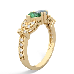 Lab Emerald Diamond Butterflies 14K Yellow Gold ring R5601