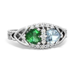 Lab Emerald Sparkling Celtic Knot 14K White Gold ring R2645