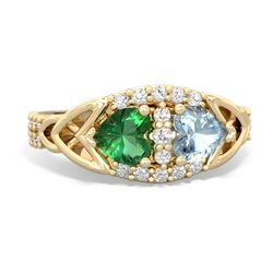 Lab Emerald Sparkling Celtic Knot 14K Yellow Gold ring R2645