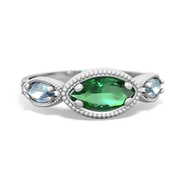 Lab Emerald Milgrain Marquise 14K White Gold ring R5700