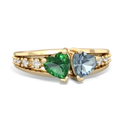 Lab Emerald Heart To Heart 14K Yellow Gold ring R3342