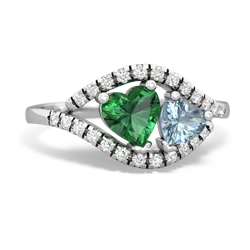 Lab Emerald Mother And Child 14K White Gold ring R3010