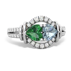 Lab Emerald Art-Deco Keepsake 14K White Gold ring R5630