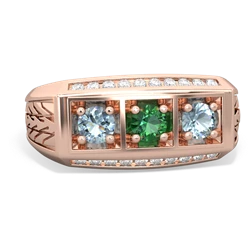 Lab Emerald Three Stone Tire Tread Men's 14K Rose Gold ring R0520