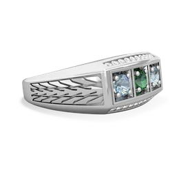 Lab Emerald Three Stone Tire Tread Men's 14K White Gold ring R0520