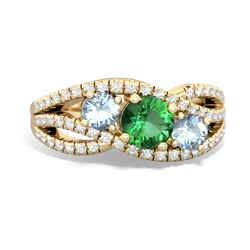 Lab Emerald Three Stone Aurora 14K Yellow Gold ring R3080