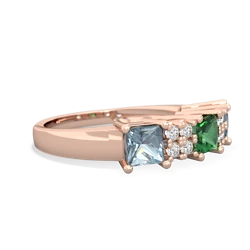 Lab Emerald Three Stone Diamond Cluster 14K Rose Gold ring R2592