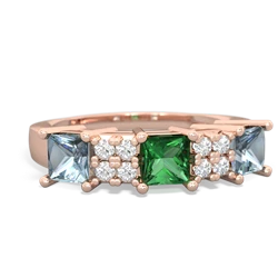 Lab Emerald Three Stone Diamond Cluster 14K Rose Gold ring R2592