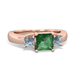 Lab Emerald Three Stone Trellis 14K Rose Gold ring R4015