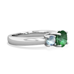 Lab Emerald Three Stone Round Trellis 14K White Gold ring R4018