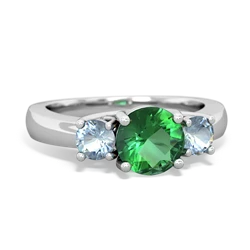 Lab Emerald Three Stone Round Trellis 14K White Gold ring R4018