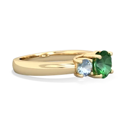 Lab Emerald Three Stone Round Trellis 14K Yellow Gold ring R4018