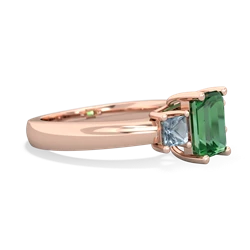 Lab Emerald Three Stone Emerald-Cut Trellis 14K Rose Gold ring R4021