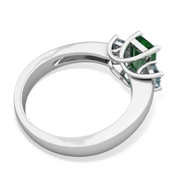 Lab Emerald Three Stone Emerald-Cut Trellis 14K White Gold ring R4021