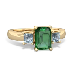 Lab Emerald Three Stone Emerald-Cut Trellis 14K Yellow Gold ring R4021